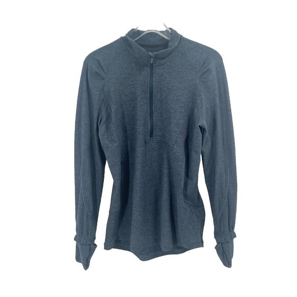 Lululemon Extra Mile 1/2 Zip Heathered Nocturnal Teal / Black Sz 10 - Picture 1 of 6